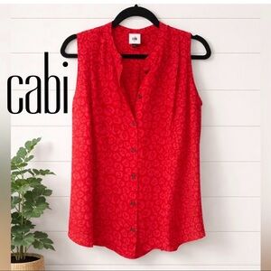 👚🩵🌺Cabi Leopard Print Blouse Small Pink & Red Sleeveless Button Front Top | Chic